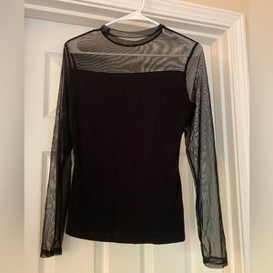 Black long sleeve with mesh neck and sleeves- body is black and solid
